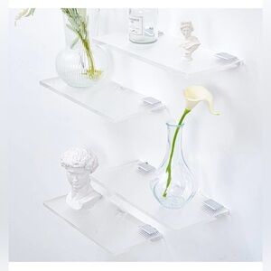 Clear Acrylic 12 Inch Floating Shelves w/Invisible Metal Brackets Set of 4